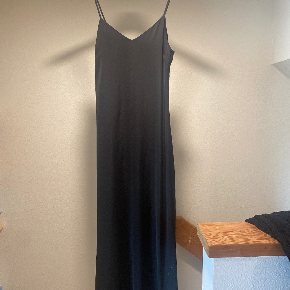 Black silky long maxi dress